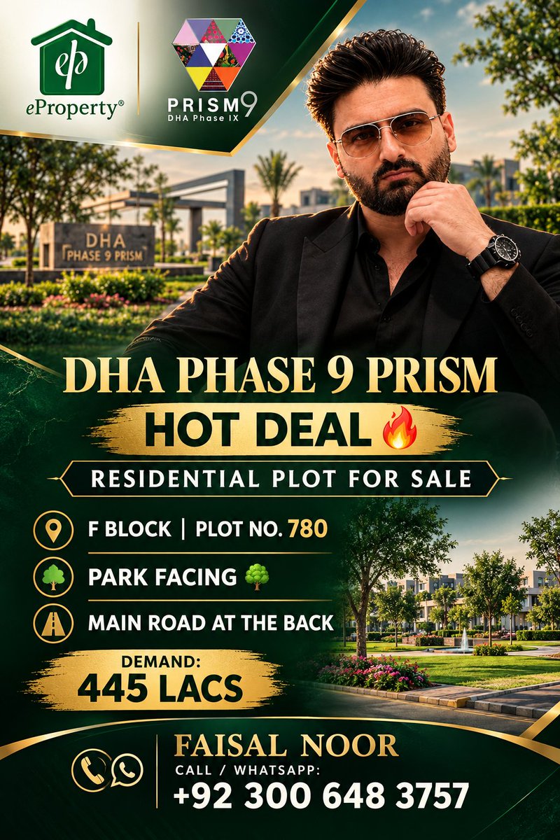faisalNoorMayo's tweet photo. 🔥 DHA LAHORE – PHASE 9 PRISM 🔥

📍 Block: F
📌 Plot No.: 780
🌳 Facing Park
🛣️ Main Road at the Back
💰 Demand: 445 Lacs (4 Crore 45 Lac)

📞 Faisal Noor
📲 Call / WhatsApp: +92 300 648 3757

🤝
#DHALahore #Phase9Prism #PlotForSale #PropertyInvestment #HotDeal #FaisalNoor https://t.co/p5087yxYUr