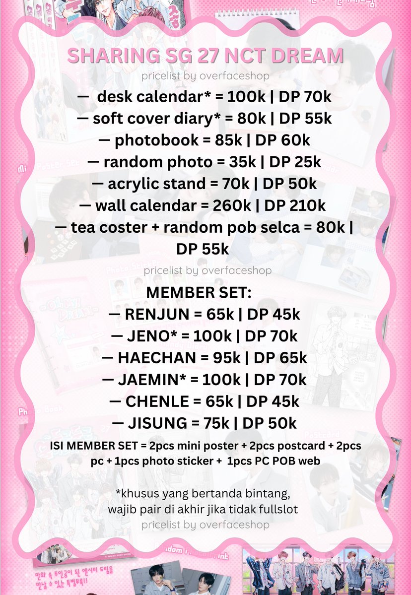 overfaceshop's tweet photo. [PO] SHARING SG NCT DREAM 2027 Season’s Greeting

💰cek foto

✅bersih ina include ems tax (est SG 1kg, wall calendar 300gr)
✅pelunasan 🍊
✅️grup WA
✅POB web pilih di akhir lewat voting
❌packing

📝update slot cek : https://t.co/saduLD4kmd

💌DM to order

📍dom solo (jateng) https://t.co/aZCjeVDF4Y