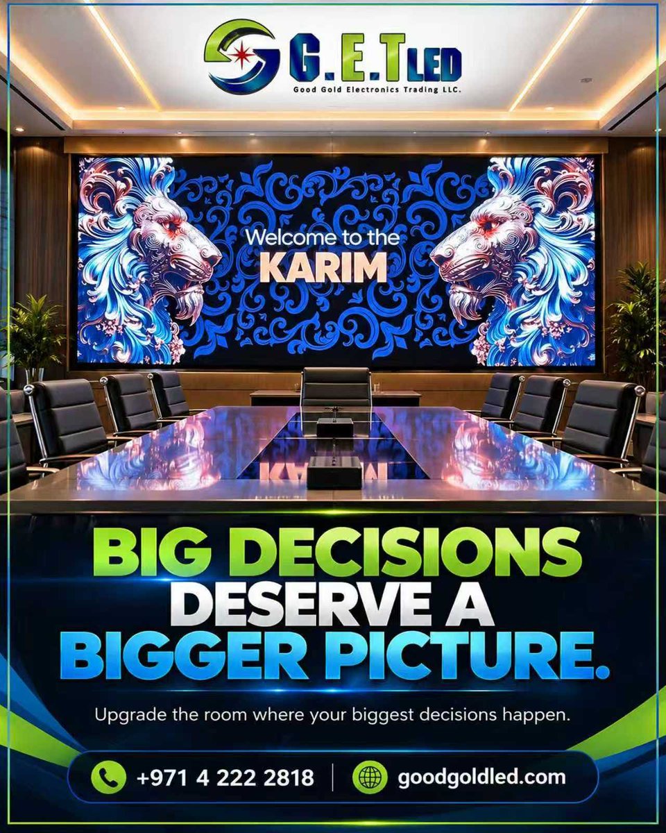 GoodGoldLed's tweet photo. Big decisions deserve a bigger picture. 🖥️
Why present your biggest ideas on an ordinary screen? Our LED video walls bring clarity and impact to your boardroom.
Upgrade the room where decisions happen.
📞 +971 4 222 2818 | https://t.co/JL8sRvANXn https://t.co/kuYvKwcBqK