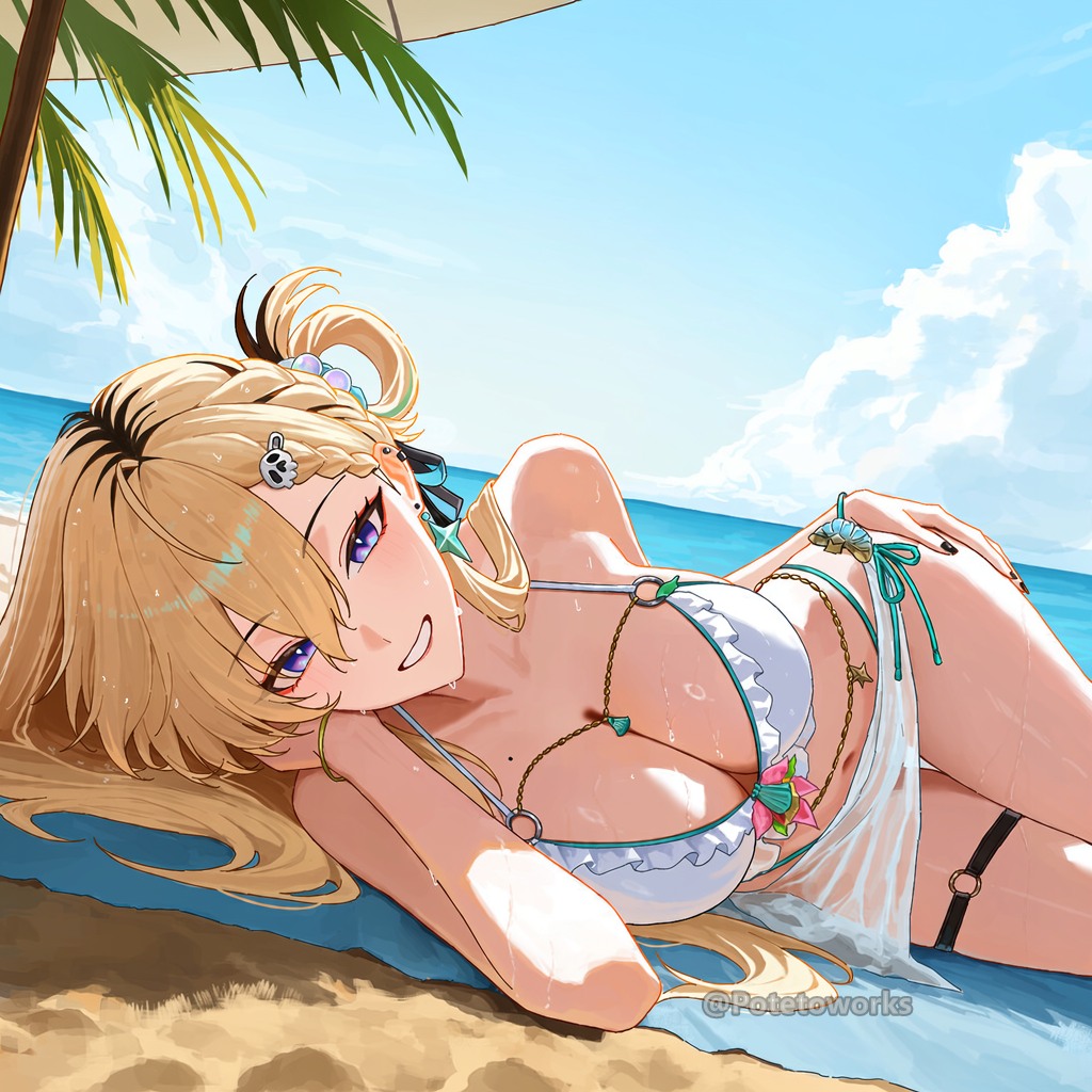 Potetoworks's tweet photo. Beach Day 🏖️
#AIart #AIイラスト #Lynae #WutheringWaves #Wuwa https://t.co/6EXb3ctrxW