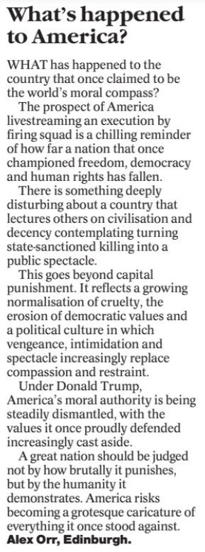 alex_m_orr's tweet photo. Latest media musings - what has happened to the US? @heraldscotland #USexecution #nidalhasan #nidalhasanexecution https://t.co/CIDSc1nAKj