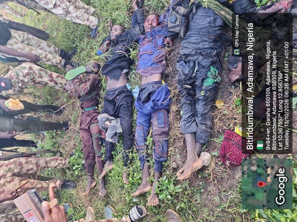 DejiAdesogan's tweet photo. TROOPS REPEL ISWAP ATTACK IN ADAMAWA, NEUTRALISE TERRORISTS AS LOCALS COMMEND SOLDIERS

Troops of Operation HADIN KAI have repelled an ISWAP attack on their Forward Operating Base (FOB) in Garaha, Hong Local Government Area of Adamawa State, neutralising several terrorists during the failed assault on October 12, 2026.

The terrorists reportedly attacked at about 9:07 p.m., advancing on foot from the Lar axis. Troops swiftly launched a counter-offensive, forcing the insurgents to retreat. Several terrorist corpses were recovered, while few soldiers sustained injuries.

Recovered items included one PKT machine gun, six AK-47 rifles, 11 magazines, ammunition belts, hundreds of rounds of ammunition, a 60mm mortar bomb, mobile and recording devices, water bags and other equipment.

The successful repulsion of the attack has further demonstrated the troops’ resolve to defend their positions and prevent insurgents from overrunning military formations in the North-East.

Residents of the area commended the troops for their swift response and determined defence of the base, expressing appreciation for their efforts to protect surrounding communities from terrorist threats.