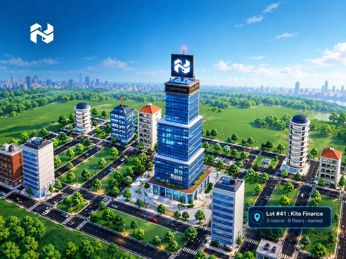 hydraai_world's tweet photo. Sixty-four lots around the Hydra Tower, modelled in Blender: six building styles that grow with your rooms, traffic on the right-hand side, trees, lamps, fountains and a nameplate that says who works here. 
Rent by the month or buy outright, then let anyone visit. https://t.co/rcPunhAIbH