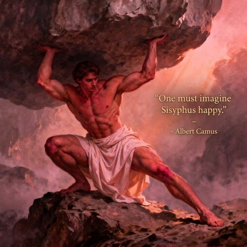 OXBTCFX's tweet photo. One must imagine 
Sisyphus happy 

~Albert camus https://t.co/d01dYRWGti