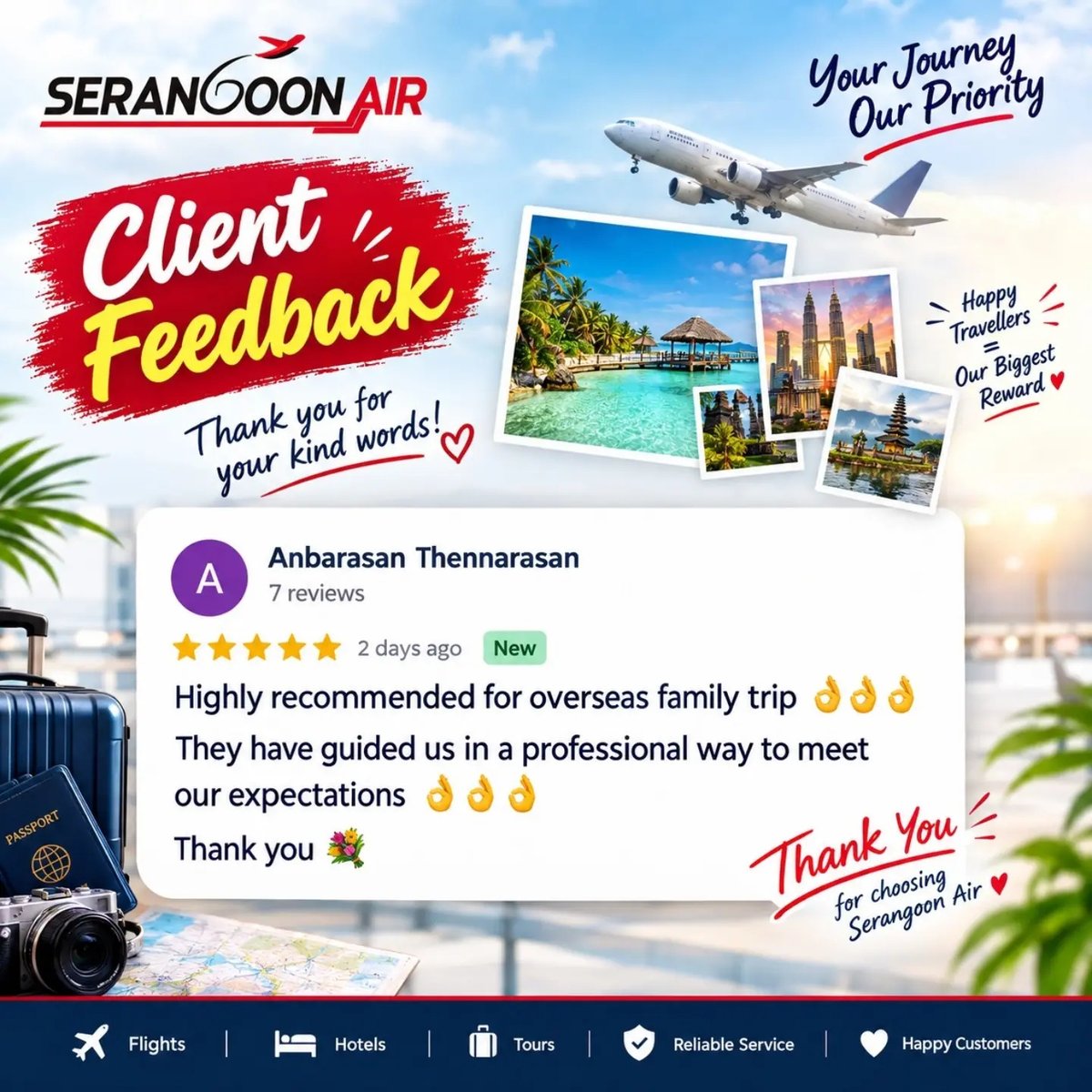 rucookie69's tweet photo. Client feedback speaks for itself. Planning your next vacation? Enquire with us and let us turn your travel dreams into reality. https://t.co/Fow17TwHw2