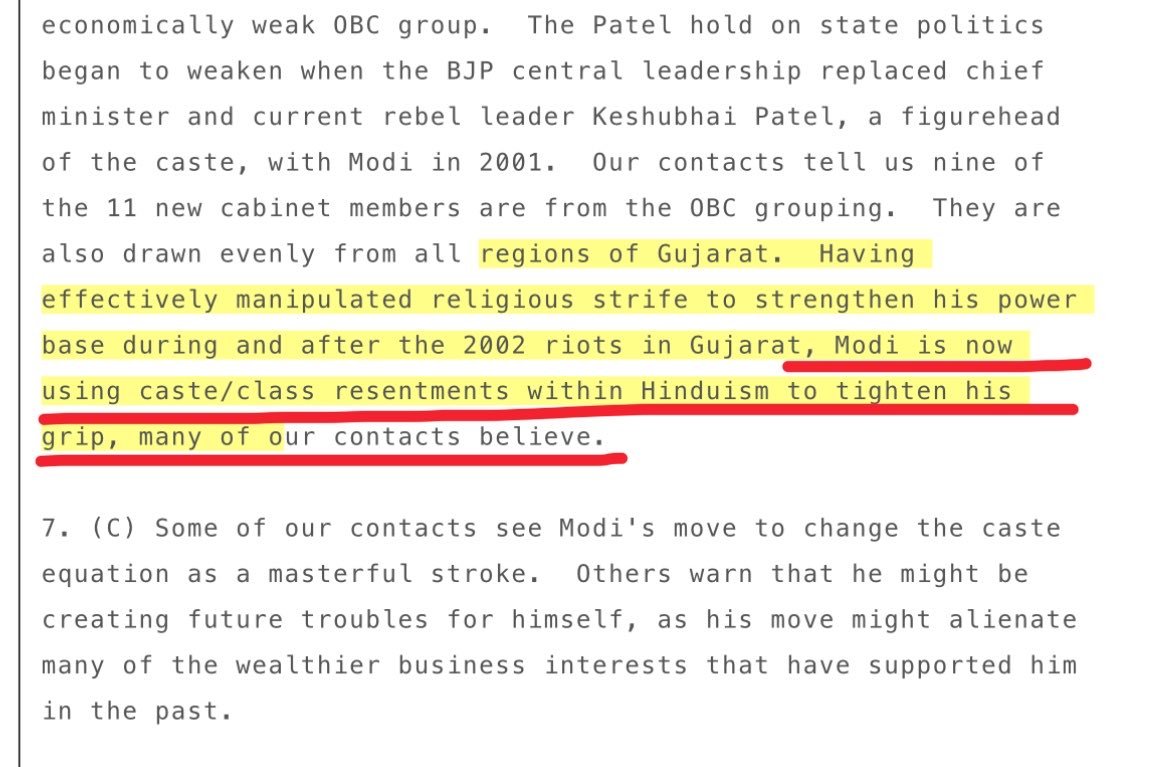 neha_laldas's tweet photo. Wikileaks saying "many of our contacts believe BJP is using caste/class resentments within Hinduism to tighten their grip."

Weren't they right?

#BJPAgainstGC https://t.co/KxYWTYrOSr