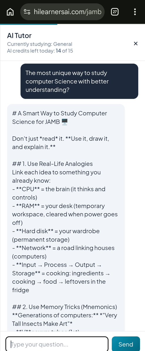 Young_AD_19's tweet photo. I’m digging deeper into https://t.co/jM00w1whxi 🧠
​I just spent my morning testing out the their interactive AI. For real, can we get AI tutor that simplifies exam studies like this? 
​This is amazing workflow. 🔥🔥
@HilearnersAI https://t.co/jDs1U7ijWi