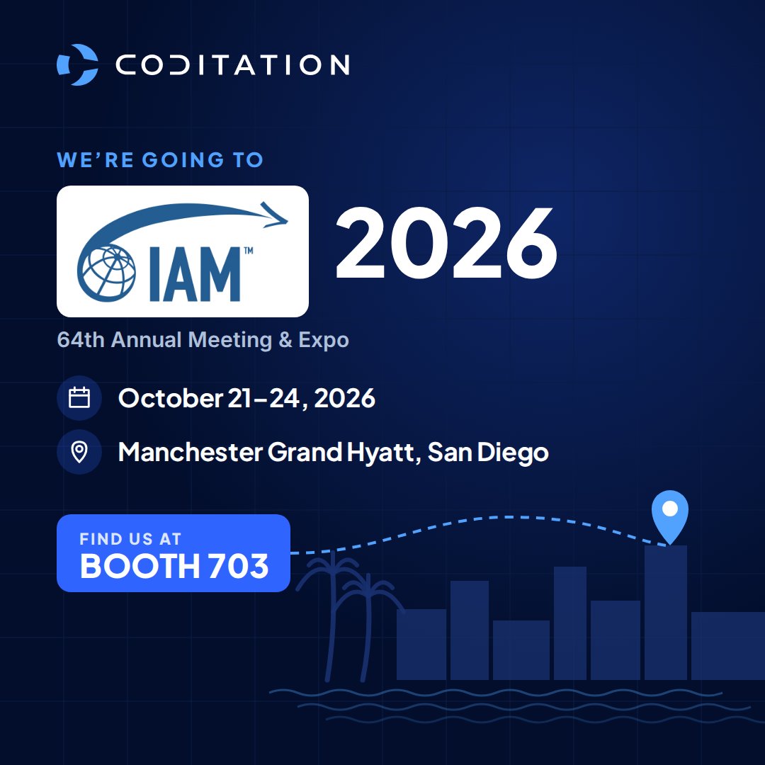 coditation's tweet photo. San Diego, here we come.

Coditation is heading to the 64th IAM Annual Meeting &amp; Expo with 12 plug-and-play AI agents for moving &amp; storage operations.

Oct 21–24 | Manchester Grand Hyatt
Visit us at Booth 703. https://t.co/XT1gcDo0e6