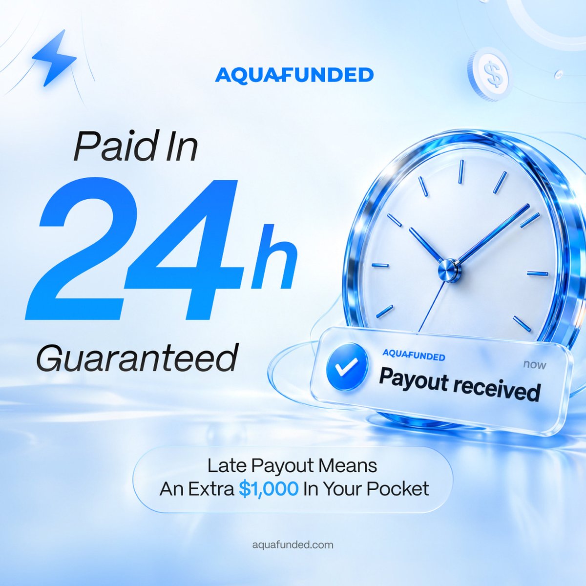 Propfirmedge's tweet photo. 🚨 AQUAFUNDED IS RAISING THE BAR! 🔥

Tired of consistency rules holding you back? 👀

💎 AquaFunded Instant Model
⚡ Trade instantly. No consistency rule
💰 Keep a 90% profit split
📈 Account sizes from $5K to $100K

And there’s more! ⏰

Get your payout within 24 hours, guaranteed. Or receive an extra $1,000 under the offer shown. 💸

Less waiting. More flexibility. More focus on your trading.

Ready to explore instant funding? 👇

#propfirmedge