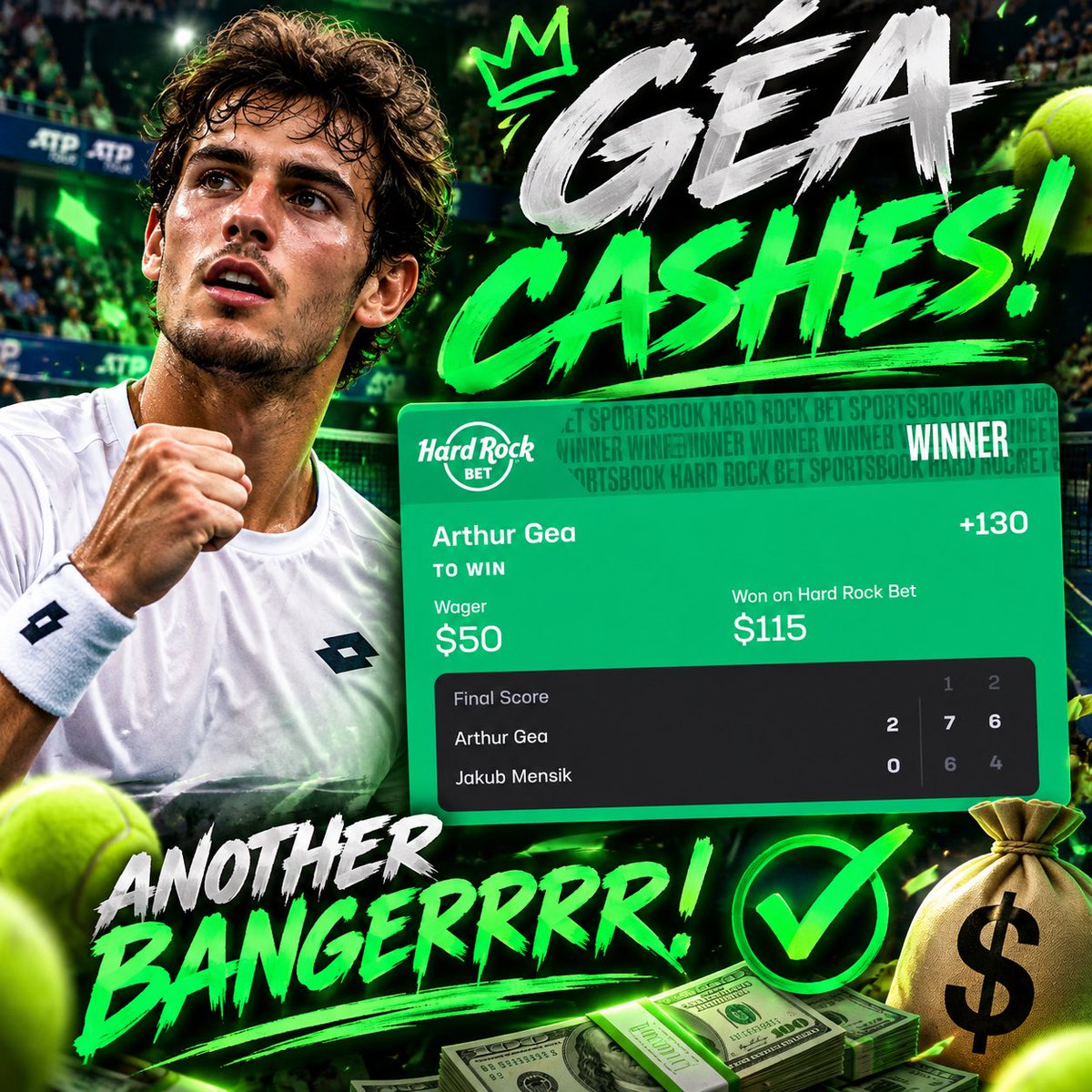 StakeHouseVIP's tweet photo. 🚨 ANOTHER FUCKING BANGERRRRR!!! 💥🥩🔥

THE UNDERDOGS ARE EATING TONIGHT! 🐕💰

ARTHUR GÉA GETS IT DONE IN STRAIGHT SETS! 🧹🎾

ANOTHER GREEN TICKET, ANOTHER PLATE SERVED! 🍽️✅

👨‍🍳 THE STAKE HOUSE KITCHEN IS COOKING OVERTIME!

🔥 JOIN THE TABLE:
https://t.co/n6Ypnitw0Y https://t.co/Yj7InYEmLd