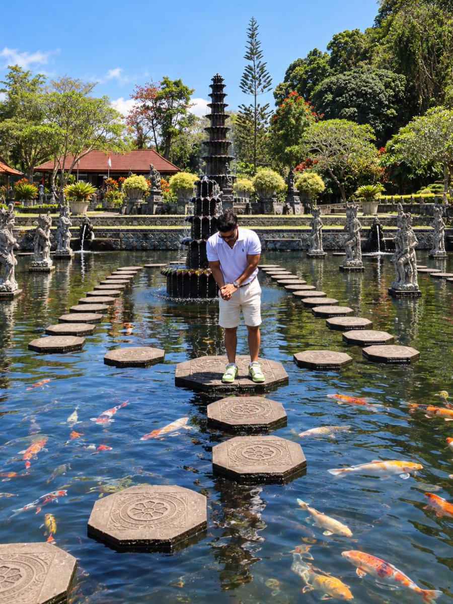 bru67434833's tweet photo. Lost in the beauty of Tirta Gangga, a royal water palace of lush gardens, stone statues, and crystal-clear pools. Balinese architecture and nature meet in perfect harmony. https://t.co/hLKTRG3gPA