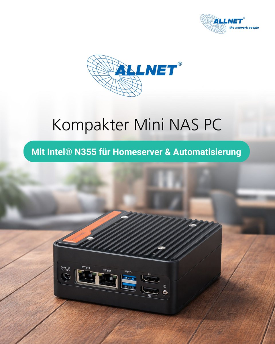 ALLNETGmbH's tweet photo. ALL-NAS355 – Kompakter Mini NAS PC mit Intel® N355 für Homeserver &amp; Automatisierung

Der ALL-NAS355 ist ein leistungsstarker Industrie-Mini-PC auf Basis des Intel® N355 Prozessors – Jetzt mehr erfahren:
➡️ https://t.co/5t8hLllLQg

#ALLNETbrand #NAS #Homeserver #Automatisierung https://t.co/WauNzqSRRK