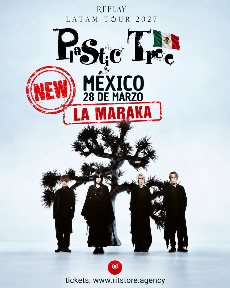Pla_Staff's tweet photo. Plastic Tree Latin America Tour 2027 -Replay-開催会場変更のお知らせ

チケットが即完売となったため、よりたくさんの方にお楽しみいただけるよう、会場を変更いたしました！
詳細は以下よりご確認ください。

https://t.co/NaaTJQZcFv

#PlasticTree https://t.co/Js22R6yjOz