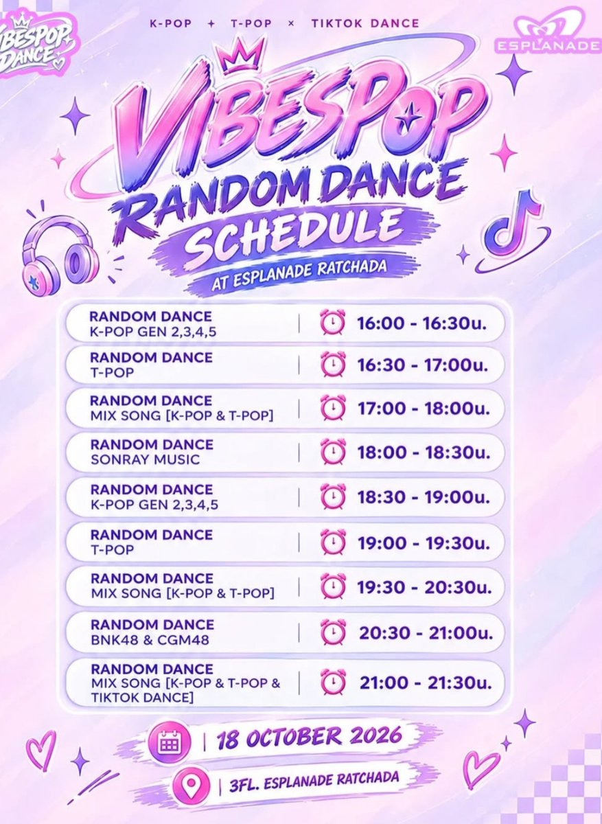 skyframe__'s tweet photo. RANDOM DANCE (SONRAYMUSIC) จะเป็นใครน้าที่มาเต้น RANDOM DANCE ตื่นเต้นอ่ะ
RANDOM DANCE AT ESPLANADE RATCHADA 2
DATE : 18 OCTOBER 2026 TIME : 16:00 - 21:30 น.
LOCATION : 3FL. ESPLANADE RATCHADA
#VIBESPOPDANCE #VIBESPOPRANDOMDANCEATESPLANADERATCHADA
#ESPLANADERATCHADA https://t.co/qXr76FlIaO