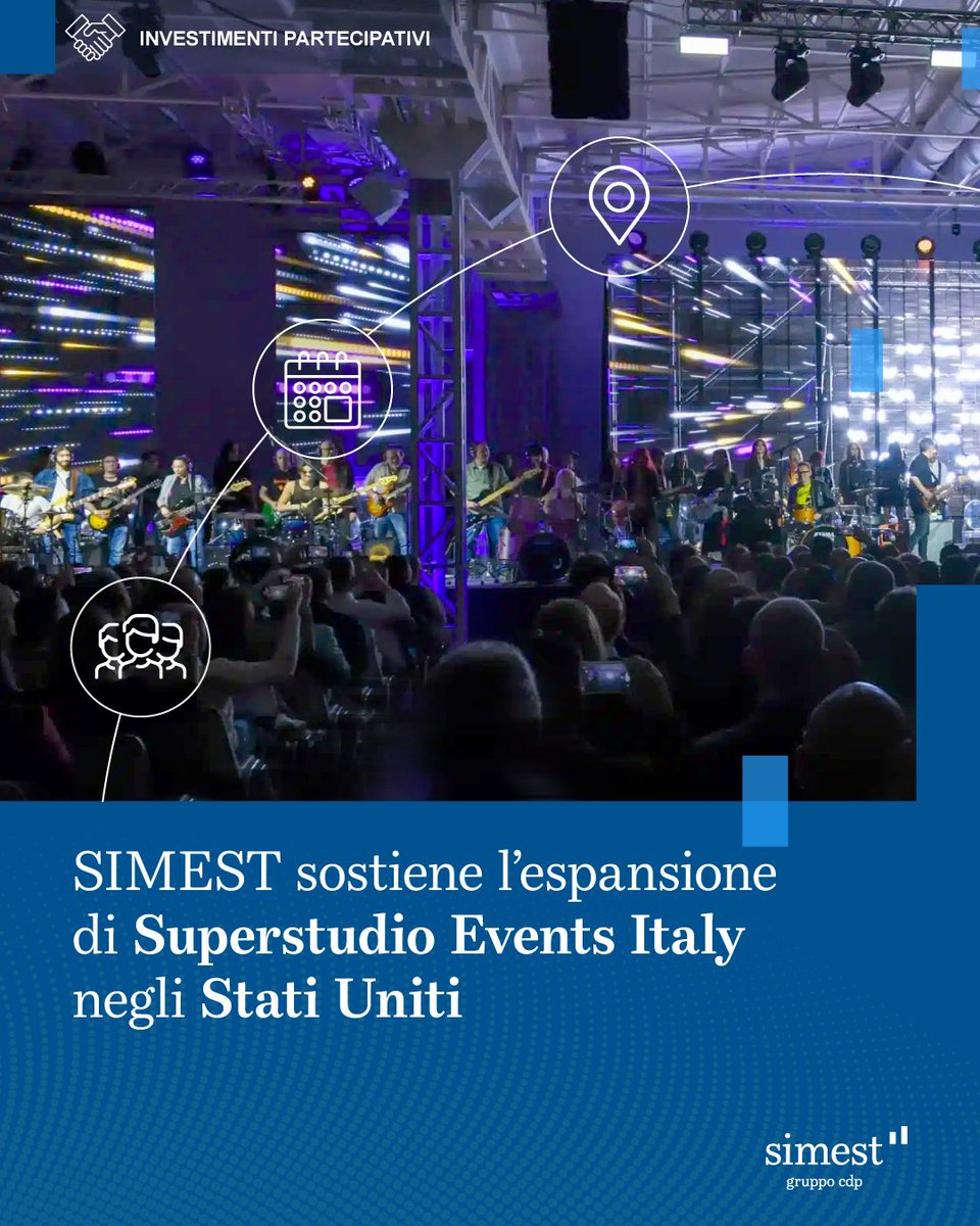 SIMEST_IT's tweet photo. SIMEST sostiene il progetto di crescita estera di Superstudio Events Italy, realtà di riferimento nel settore degli eventi, attraverso un investimento finalizzato all'acquisizione della quota maggioritaria di Spring Studios NY, società attiva nella gestione di spazi dedicati a iniziative corporate, moda, design e comunicazione a New York.

L'operazione contribuirà a consolidare la presenza del gruppo nel mercato statunitense 🇺🇸, rafforzandone il posizionamento internazionale e favorendo l'accesso a nuove opportunità di business in uno dei principali hub globali per eventi, moda, design e comunicazione.

#SIMEST #Internazionalizzazione #MadeInItaly #InvestimentiPartecipativi #USA #NewYork #Eventi #13ottobre