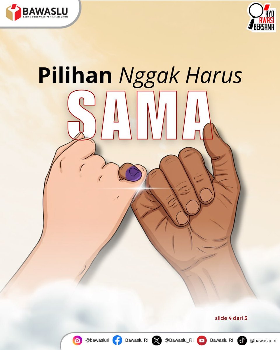 BawasluBKS's tweet photo. 🙋🏻‍♀️: “Pengawasan pemilu itu cuma tugas Bawaslu” 
🙅🏻‍♂️: “Eits! Mengawal demokrasi itu tugas kita semua sebagai warga negara”

 #SahabatBawaslu adalah bagian dari pengawasan. Jadi, laporkan dugaan pelanggaran pemilu ke Bawaslu. Karena setiap langkahmu, menentukan masa depan 😊✨ https://t.co/8BhKS8VeTN