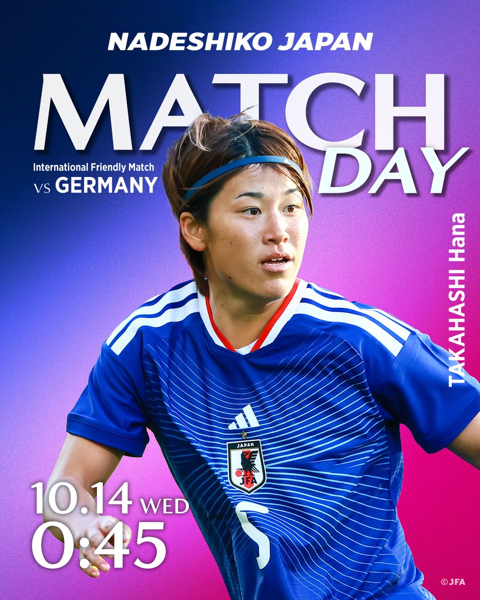 jfa_nadeshiko's tweet photo. 🔹━━━━━
𝐌𝐀𝐓𝐂𝐇 𝐃𝐀𝐘
　　 ━━━━━🔹

FIFAランキング3位の強豪・ドイツと対戦🇯🇵🇩🇪
2011年のFIFA女子ワールドカップ以来の勝利を目指す💪🔥

🏆国際親善試合
🗓10.14(水) ⌚️0:45(🇯🇵)
🆚ドイツ女子代表🇩🇪
🏟Weserstadion(ドイツ)
📺NHK総合テレビにて生中継、NHK ONEで同時／見逃し配信
📱ABEMAで無料生配信(https://t.co/kOx5Yo7Wzq)

#高橋はな
#なでしこジャパン #サッカー日本代表