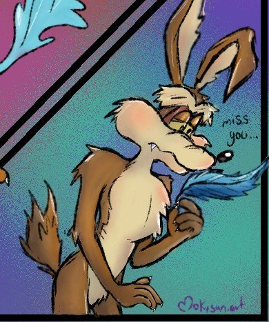 Mokysan_art's tweet photo. Día 12 Beso! 

Dejo el 4 dibujo de mi #wileroadshiptober2026 

Se acuerda que Roadie tenía un peluchito de Wile cuando eran bbcitos? Pues es ese c: 

Y el Wile con su plumita 😭

#wileroad #wilerunner #roadrage #wileecoyote #roadrunner #looneytunes #Coyotevsacme https://t.co/oCQMNoFURE