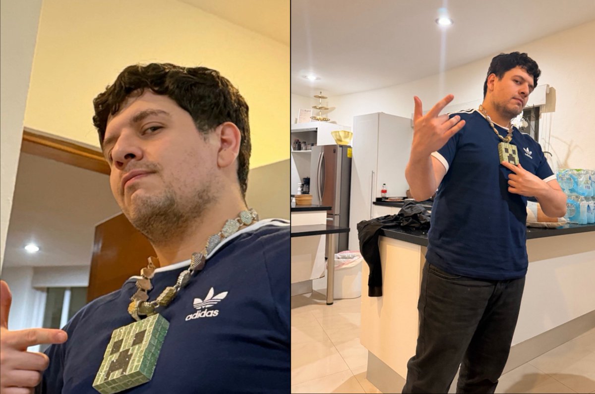 Cathy_nwn's tweet photo. aprovecho el viaje para tomarse fotos con la cadena de creeper xdd ya todos los de la casa mínimo lo han usado una vez https://t.co/vjyGv7sgex