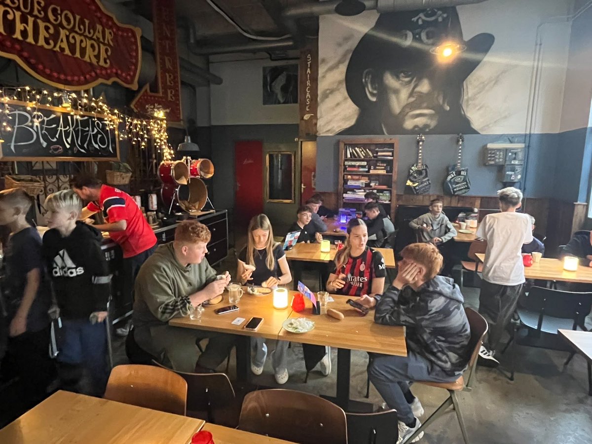 OrionSpiresPE's tweet photo. Good morning from Eindhoven! 

The boys and girls are starting their first full day in the Netherlands with a traditional Dutchbreakfast! 🥐🍞

Everyone is getting fuelled up and ready for a busy day ahead, with our first football fixtures against VV Brabantia this evening! ⚽ https://t.co/iV2HgXWCQk