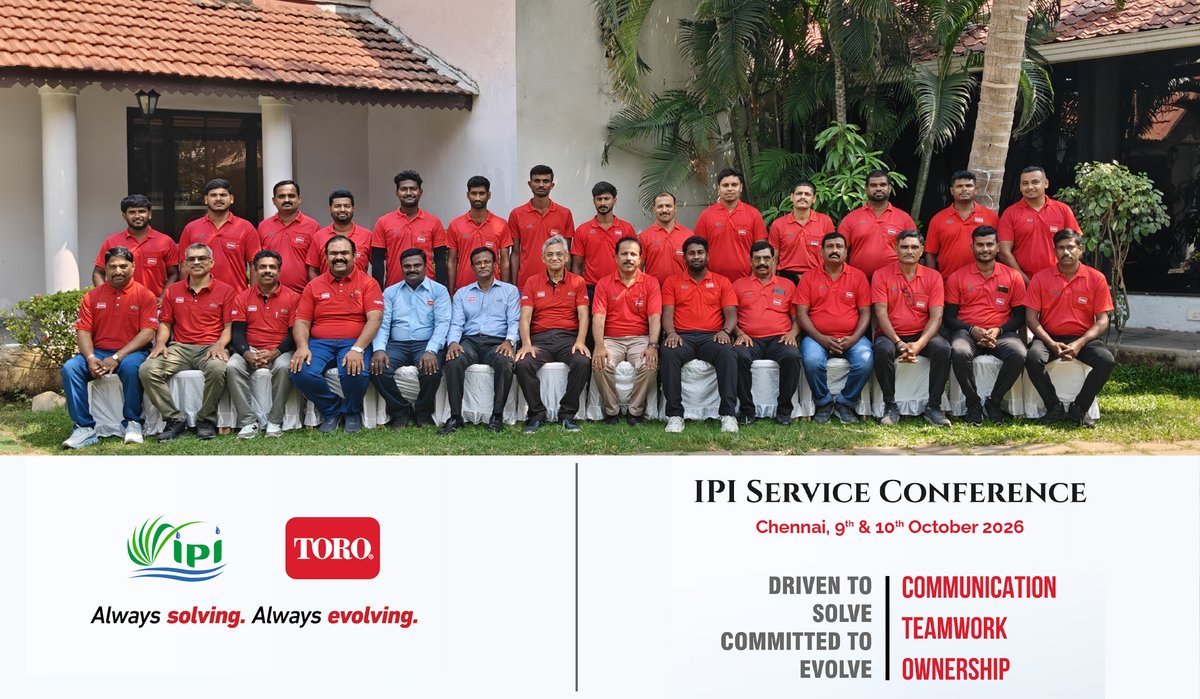 IPIsolution's tweet photo. IPI Annual Service Conference 2026 

IPI’s service engineers from across India gathered on 9th &amp; 10th October for two days of learning, collaboration and team building. 

#ServiceMeet2026 #TeamIPI #IPIServiceEngineer #Toro #IrrigationProductsInternational #ipi #ipiindia https://t.co/oaQObj4TfD