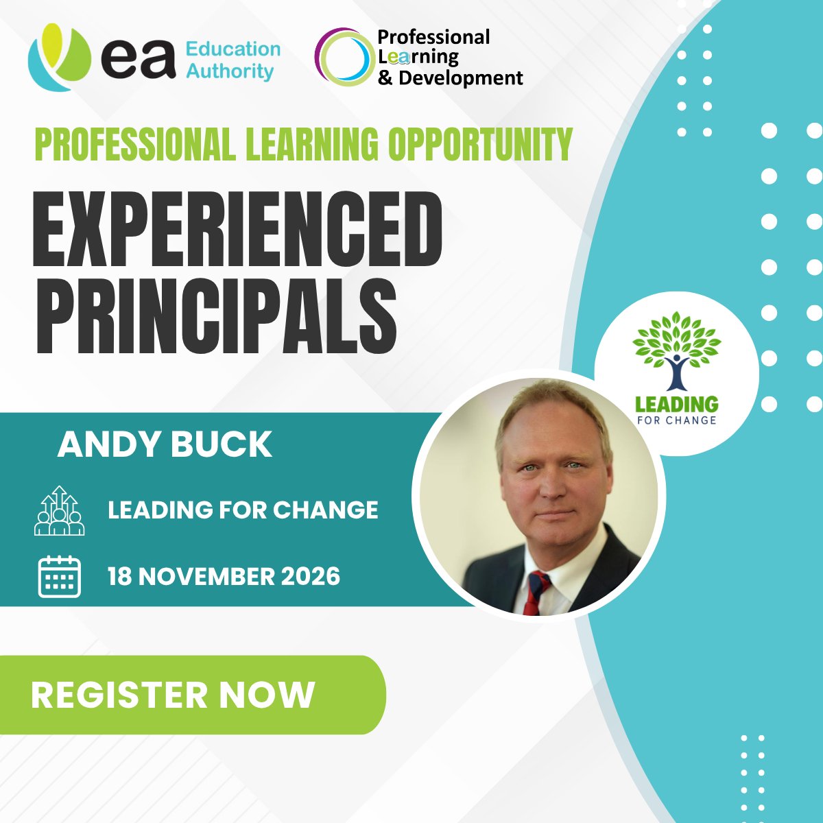 Ed_Authority's tweet photo. The Education Authority and the Department of Education, in partnership with internationally recognised leadership expert Andy Buck is offering a flagship leadership development programme designed to support experienced principals in leading meaningful and sustained educational improvement. There are 100 places on this programme which are fully funded through the Leadership Development Programme. 

Through face to face and online learning the programme supports principals to develop greater leadership self-awareness, strengthen their influence and cultivate the habits and behaviours required to lead sustainable improvement in an increasingly complex educational landscape.

To register your interest in the programme, please use the link below:

 📅 Wednesday 18 November 2026 
🕒 9.00am -3.00pm
🔗 Register: https://t.co/NWpIdMtZYw

#ProfessionalLearningandDevelopment | #MiddleLeaders | #EducationAuthority