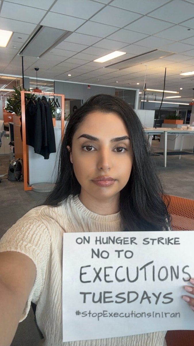 SarasResistance's tweet photo. I join Special Rapporteur @Ginitastar in the No to Execution Tuesdays hunger strike. In solidarity with Iran's political prisoners and protesters. Their voices must be heard. Their lives must be protected. 
@drmaisato @AmnestyIran @volker_turk 

#NoToExecutionTuesdays 
#StopExecutionsInIran