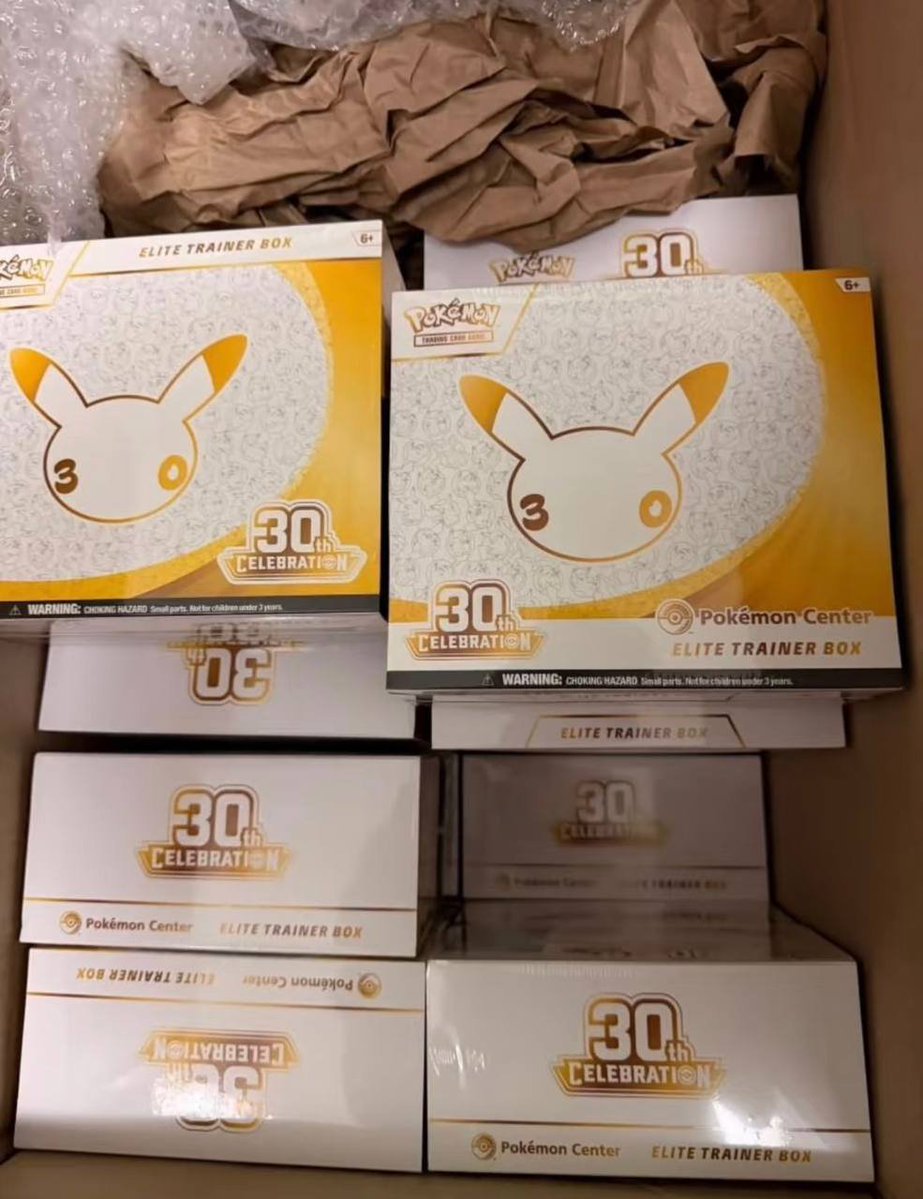 Davetcg7's tweet photo. 30th Anniversary ETB's still available in stock $70 each and Booster bundle $45 each factory sealed  #pokemon https://t.co/sqPjybqIK3