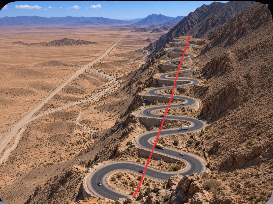 pintcole's tweet photo. How much money could’ve been saved if the engineers had discovered the concept of a straight line? https://t.co/41AtgtTukr