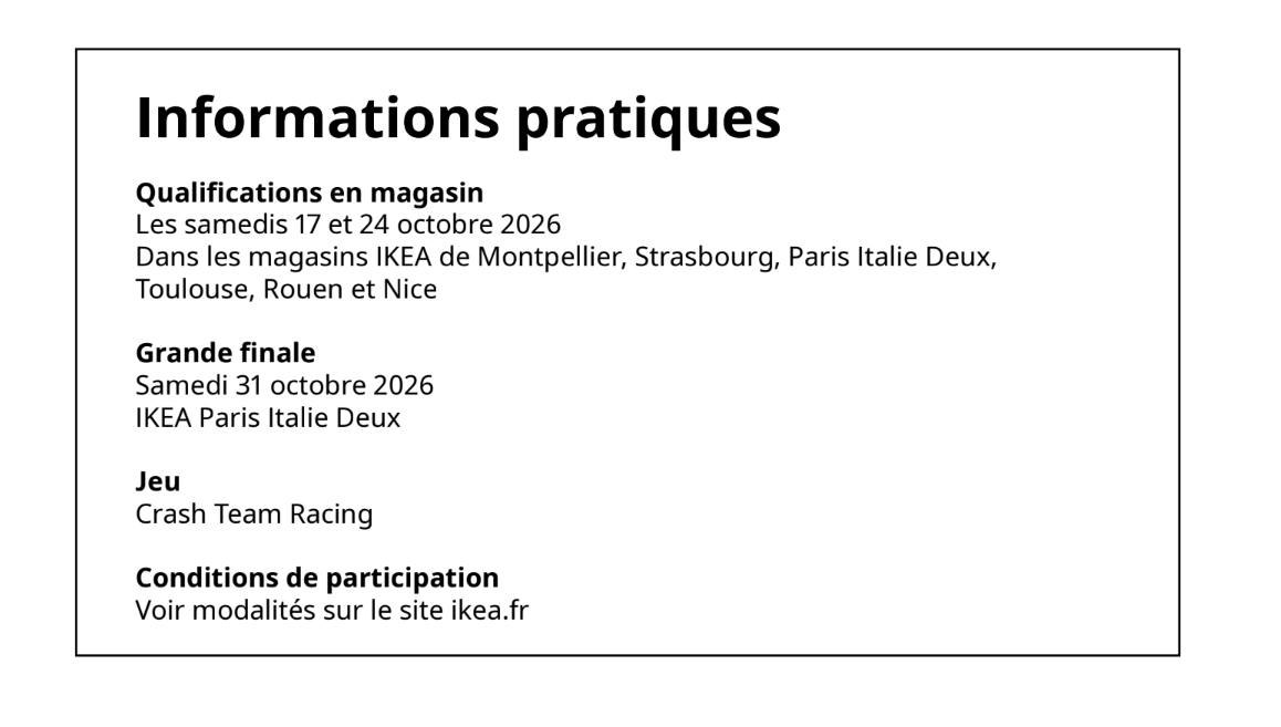 NGPlus_FR's tweet photo. IKEA organise un grand tournoi Crash Team Racing dans 6 magasins en France, à l’occasion du lancement de la nouvelle collection YXSTABY en collaboration avec XBOX ❎

Du 17 au 31 octobre dans les magasins de Montpellier, Strasbourg, Paris Italie Deux, Toulouse, Rouen et Nice. https://t.co/auD9vrLk7X
