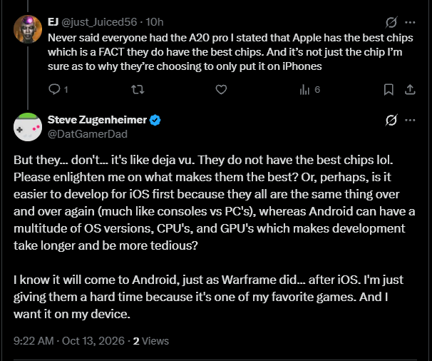 DatGamerDad's tweet photo. While I don't expect you to go and read ... anything that I write... for what it's worth I explained before you replied I'm giving him a hard time because I want it on my device, too. As you and anyone on iOS would if it was announced for Android (with no mention of iOS). Sometimes it sucks having the more powerful or more popular device (PC and Android) and being punished for it.