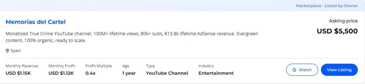 YouTubeAuti1w0's tweet photo. 💰 A YouTube channel listed for €5,500.

Plot twist? 👀
1.25M views generated just €448 in September. 😳

80.8K subscribers.
450+ videos.
One surprising lesson about YouTube RPM. 🚀

Comment “CARTEL” for the full breakdown.
(Follow so I can DM you). https://t.co/RjWupJsqXB