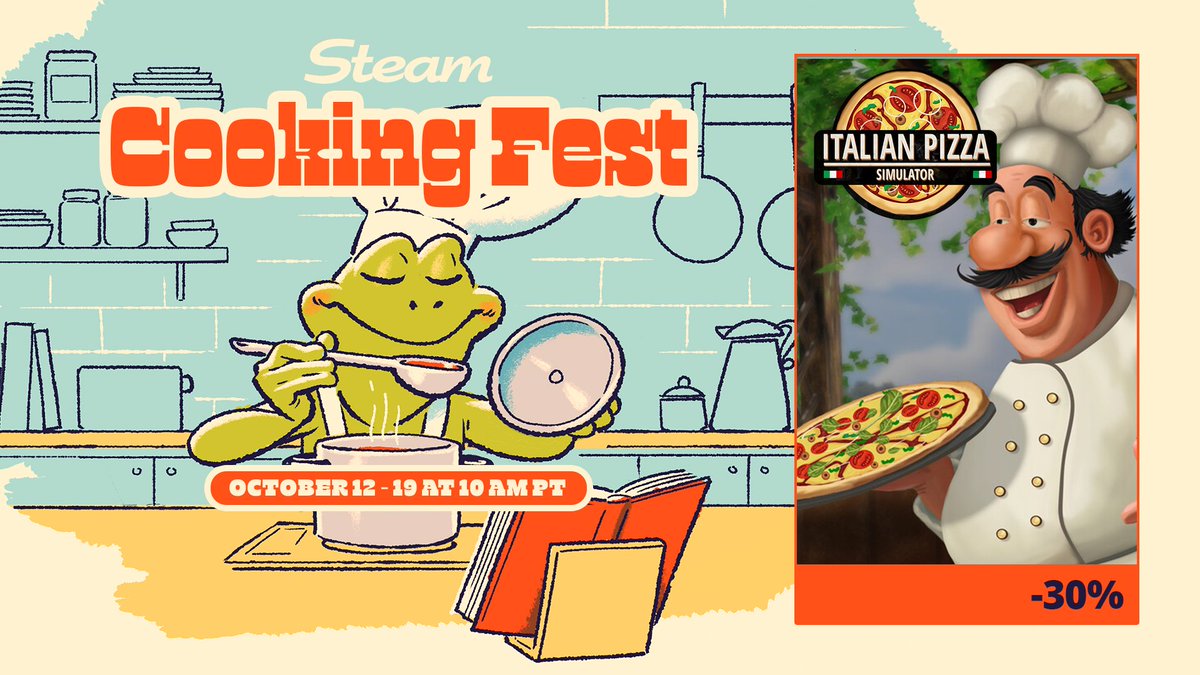 GamesIncubator's tweet photo. Italian Pizza Simulator is part of Steam Cooking Fest's menu! 🔥
So join us now, put your pizzas into the oven in this yummy event! 🍕
Grab the Italian Pizza Simulator 30% off! 👇
https://t.co/BzPHePgfWY
#STEAM #steamfest #cookinggame #steamgames #italianpizza #pizzaiolo https://t.co/I2WwljYXO8
