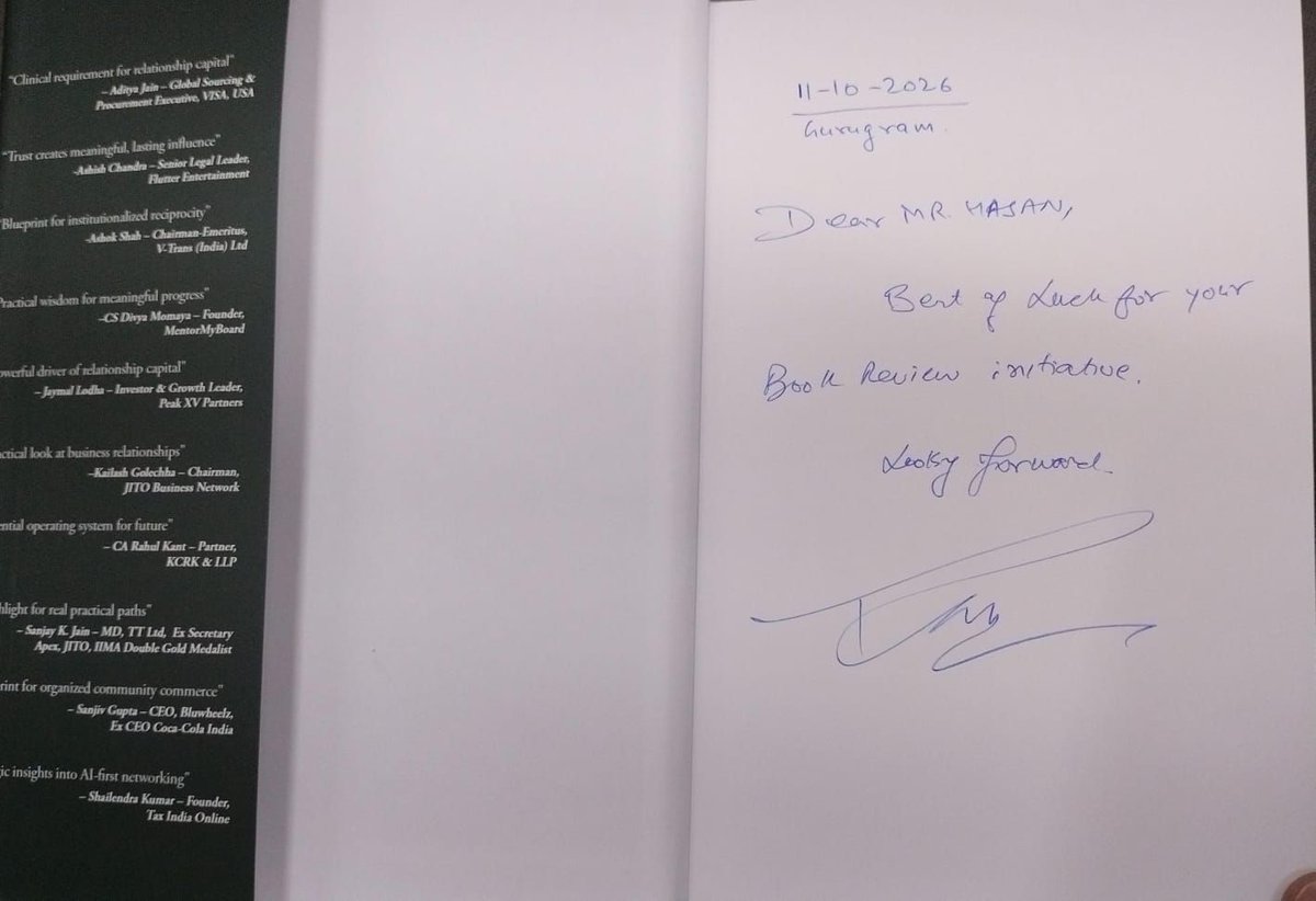 hasanchobarawla's tweet photo. An autographed review copy of The Networker from CA Rishabh Kumar S, after I shared my channel. Thank you, Sir! Review soon. @RSawansukha 

https://t.co/S8L4YbpXJa
https://t.co/07VFLMhxer https://t.co/1Csmvm2j3r