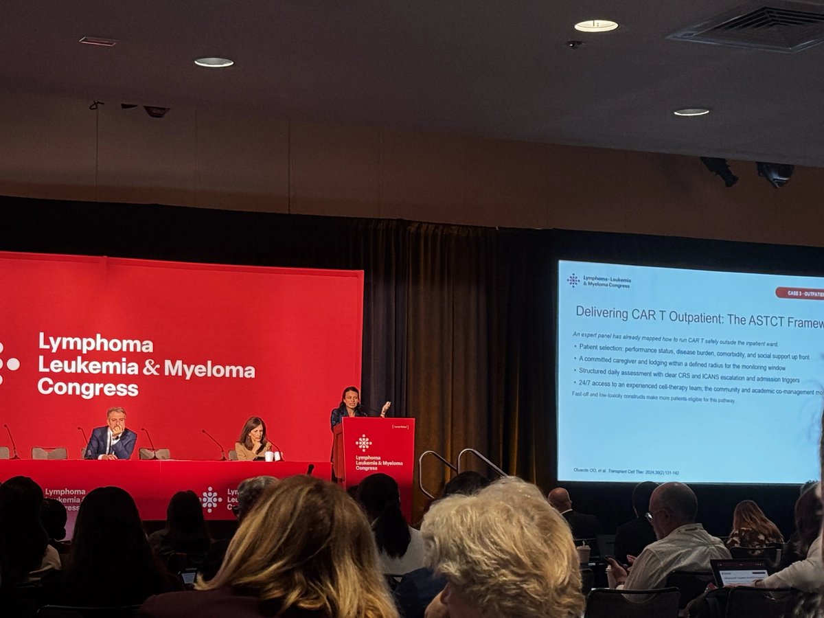 YLeyfman's tweet photo. Standing room only session at 2026 Lymphoma, Leukemia &amp; Myeloma Congress for Dr Alexandra Gomez discussing the consolidative transplant post CAR T cell therapy and how to optimize CAR T cells in the outpatient setting.

#llm2026 #llm25 #celltherapy #oncology #cart #cartcells https://t.co/PpCfI28dLU