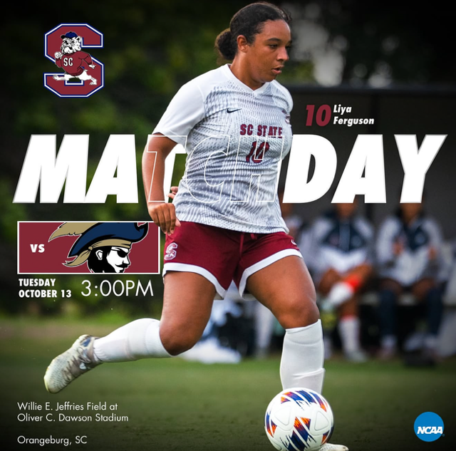 StateSc95741's tweet photo. ⚽ IT'S MATCH DAY IN BULLDOG COUNTRY! 🔴🔵
ORANGEBURG, S.C. — The South Carolina State women's soccer team returns to action TODAY (Oct. 13) as the Lady Bulldogs host Charleston Southern in a 3 p.m. nonconference showdown at Willie E. Jeffries Field inside O. C. Dawson Stadium. https://t.co/qmT3O2VRbo