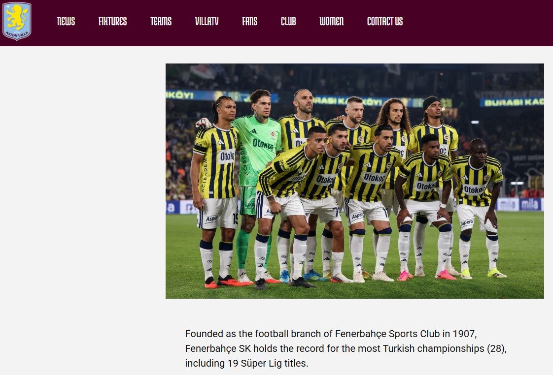 Fener's tweet photo. Aston Villa, resmi web sitesinde Fenerbahçe'yi tanıttığı bölümde; takımımızın 28 kezle Türkiye'de en fazla şampiyonluk yaşayan kulüp olduğunu belirtti. https://t.co/uxiigsj6aw