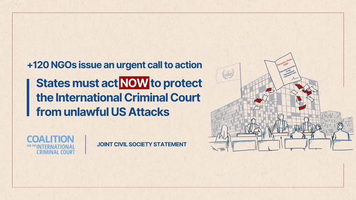 SyrianCenter's tweet photo. In light of the sanctions against the @IntlCrimCourt, +150 NGOs and individuals call on States Parties to protect the ICC and those cooperating with it.

Failure to respond decisively risks weakening the int'l justice system States pledged to uphold.

📌https://t.co/VgzryfAv4Z https://t.co/QiXbLsIrty