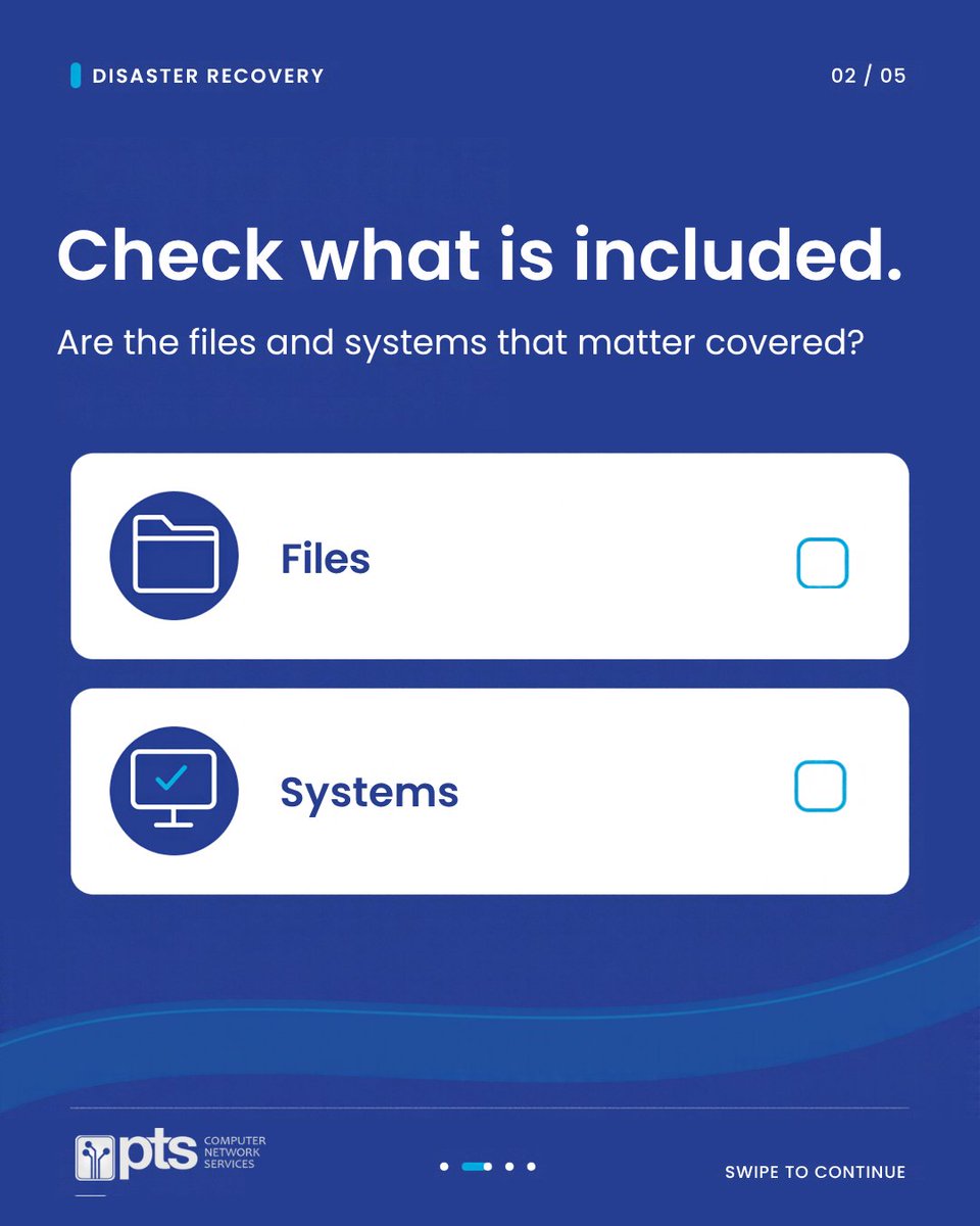 PTScomputer's tweet photo. Your backup says SUCCESS. 

Can you restore the files and systems your business needs? Check coverage, test recovery, and decide what comes back first. 

Start the conversation with PTS. https://t.co/NHSZV5DpEV 

#DisasterRecovery https://t.co/9CzlXS9bjE