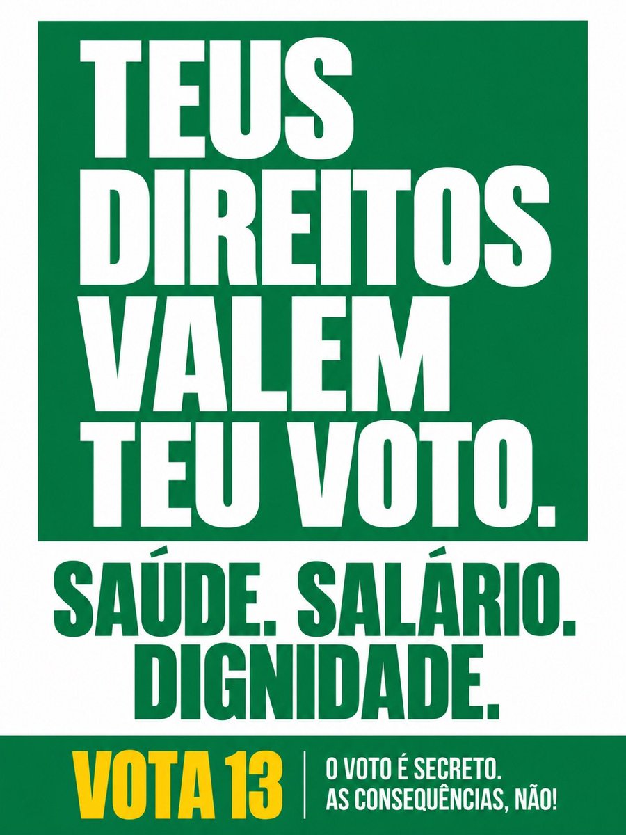 MoraesBFRRJ's tweet photo. Não podemos cruzar os braços nem permitir que a desinformação fale mais alto.
É hora de conversar com nossos familiares e colegas, defender nossas conquistas e mostrar que nenhum trabalhador deve votar contra os próprios direitos.
Até 25 de outubro, cada conversa importa, cada voto conta e cada trabalhador conscientizado fortalece a nossa luta!
Direitos não são privilégios. São conquistas de quem lutou muito para tê-los!