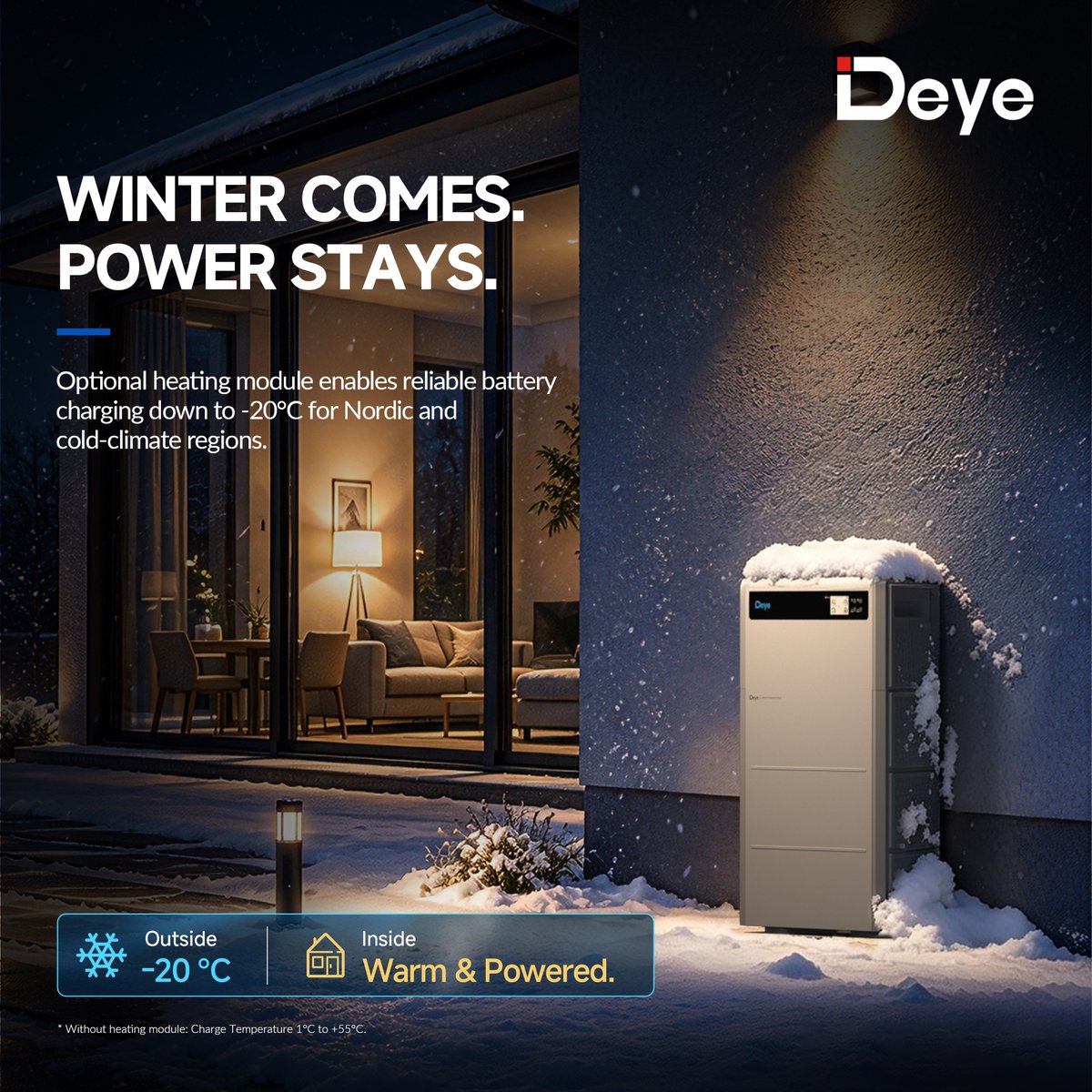 Deye_Inverter__'s tweet photo. Rain Falls. Winter Comes. Power Stays. ⚡
 Deye All‑in‑One Home ESS stands up to harsh weather. IP66 withstands 50cm water immersion for 3 hours. Optional heating enables battery charging down to ‑20°C for cold‑climate homes.
#Deye #AllInOneESS #HomeESS #ReliablePower https://t.co/n3GHknOoc8