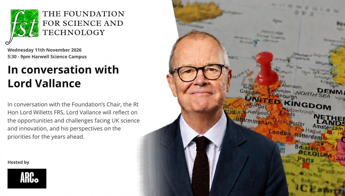 FoundSciTech's tweet photo. Join us for our next event! On Wednesday 11th November, we'll head to @HarwellCampus for a fireside discussion with Lord Patrick Vallance.  
Book your free in-person or online place here: https://t.co/m9J8kCCDUx #FSTEvents https://t.co/B2Xdjn5Pod