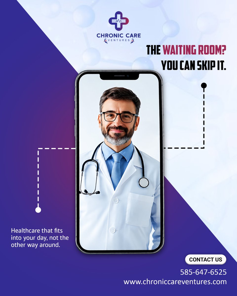 Chroniccareven's tweet photo. Less Waiting. More Caring.
With Chronic Care Ventures, patients can access virtual care designed around accessibility, privacy, and convenience.
Your health matters. Your time matters, too.
#OnlineMedicalVisit #Telehealth #TelehealthServices #VirtualCare #OnlineHealthcare https://t.co/UGlDbuAkVy