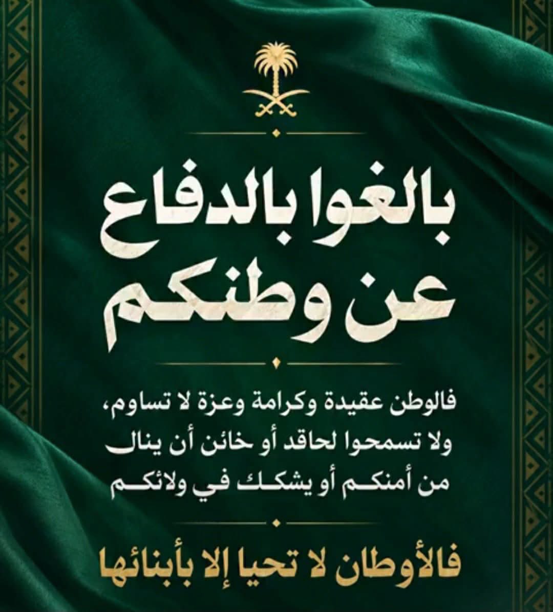 akiluno_a's tweet photo. اختبر السعودي بما شئت، لكن إياك أن تختبره في وطنه فالوطن خط أحمر، دونه أرواحنا ودماؤنا، نفديه بكل ما نملك 💚🇸🇦💚 https://t.co/HMg9TVqF29
