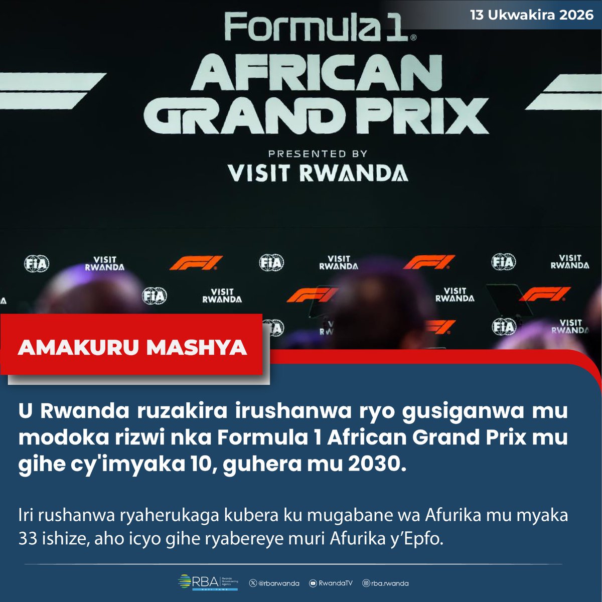 AkayezuJa's tweet photo. U Rwanda ruzakira irushanwa ryo gusiganwa mu modoka rizwi nka Formula 1 African Grand Prix mu gihe cy'imyaka 10, guhera mu 2030. https://t.co/pLYOOKOTlU