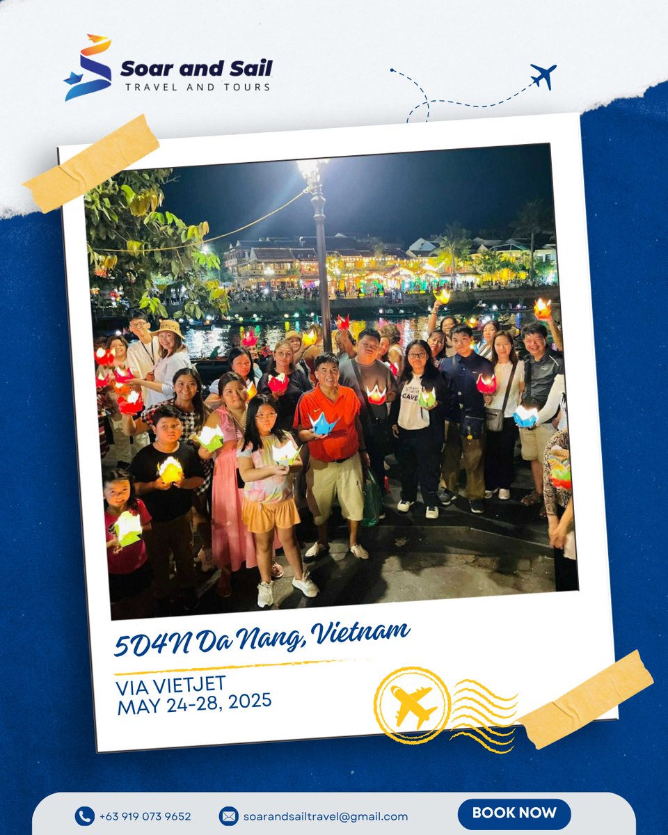RaphaNega's tweet photo. Another happy traveler in Da Nang! Thank you for trusting Soar and Sail Travel and Tours for your 5D4N Da Nang adventure via VietJet, May 24-28, 2025. We’re honored to be part of your travel memories. https://t.co/OhZ1mnFqlR