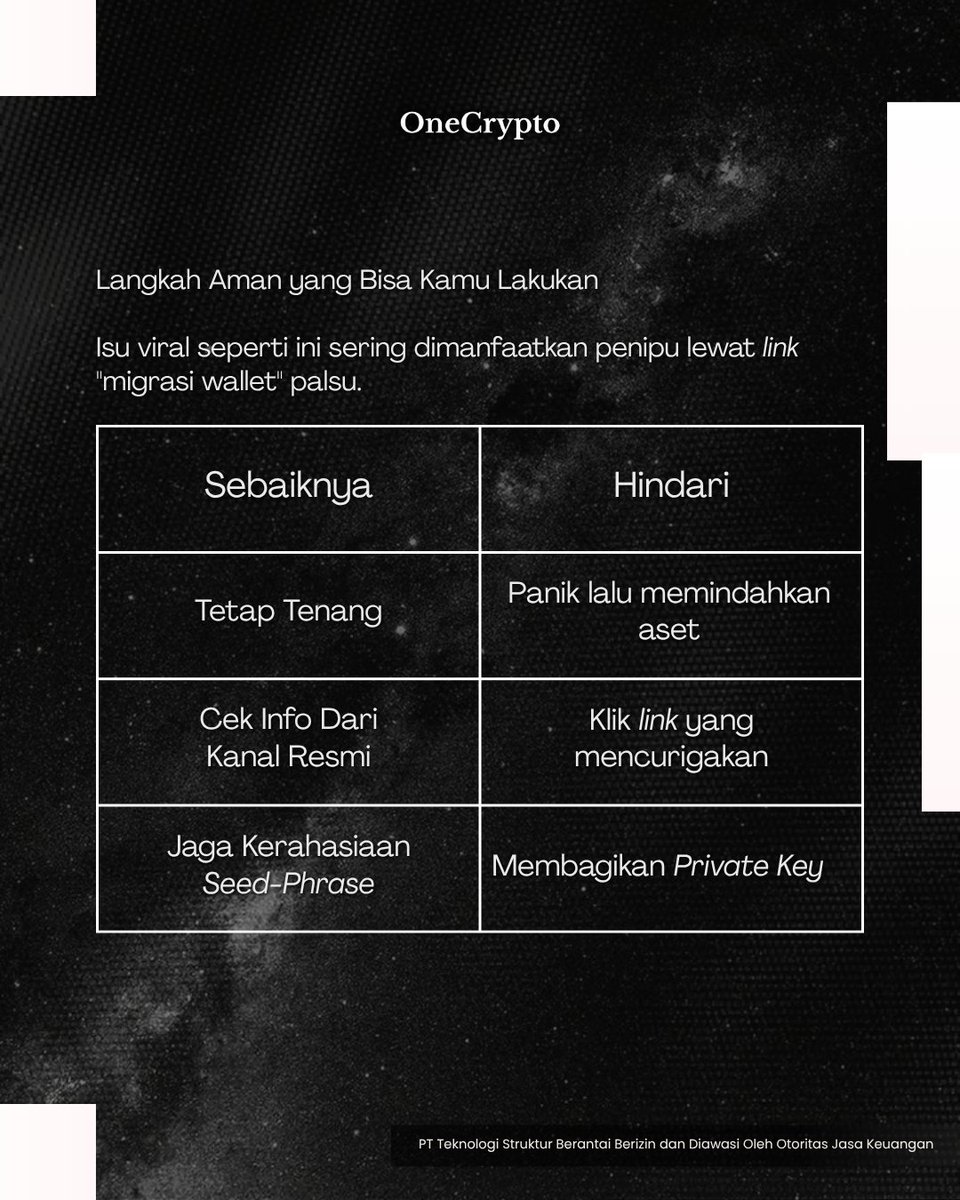onecryptoid's tweet photo. #OneCryptoID #WalletKripto #CryptoSecurity #WalletSafety #EdukasiKripto https://t.co/sL6CNgNbVD