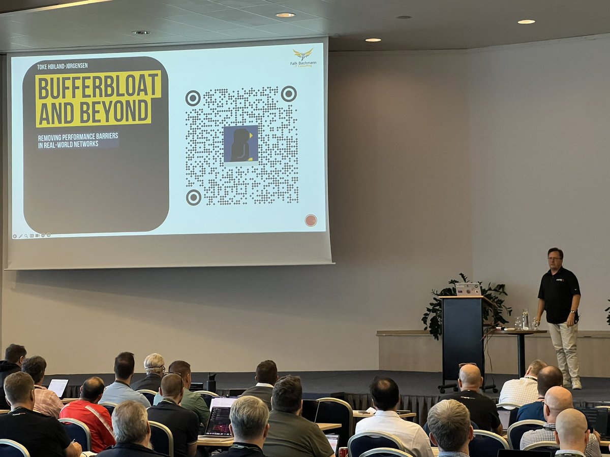 FBorsik's tweet photo. โ#Bandwidth Is a Red Herring: Why #Latency Breaks Collaboration in #WiFi Networks, Even w/ #WiFi7โ - @FIT_WiFi at @TheWLPC / @wirelesslanpros Prague ๐จ๐ฟ 2026
Lot of love for #TokeHoilandJorgensen & @LibreQoS #bufferbloat #speedtest!
#WLPC #WLPCPrague #DaveTaht #BandwidthIsALIE https://t.co/FG3WR6yzIM