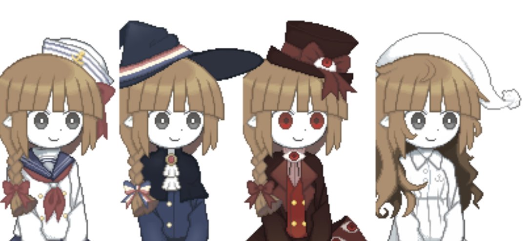 DinourNuggets's tweet photo. All of Okibayashi's outfits I made into a sprite so far! https://t.co/UA5URHcXQf