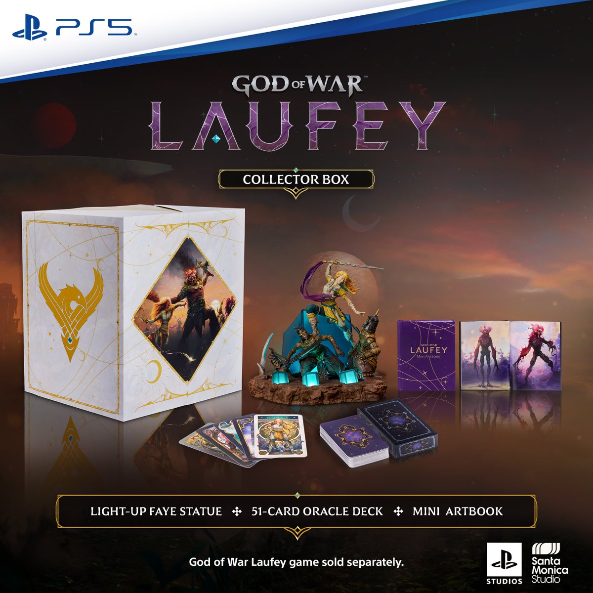PlayStationUK's tweet photo. Introducing the God of War Laufey - Collector Box, featuring:

💡 Light-Up Faye Statue 
🃏 51-Card Oracle Deck 
🎨 Mini Artbook 

Pre-orders begin today. Full details: https://t.co/zG4awEw1Ui https://t.co/SopYKTPAg7